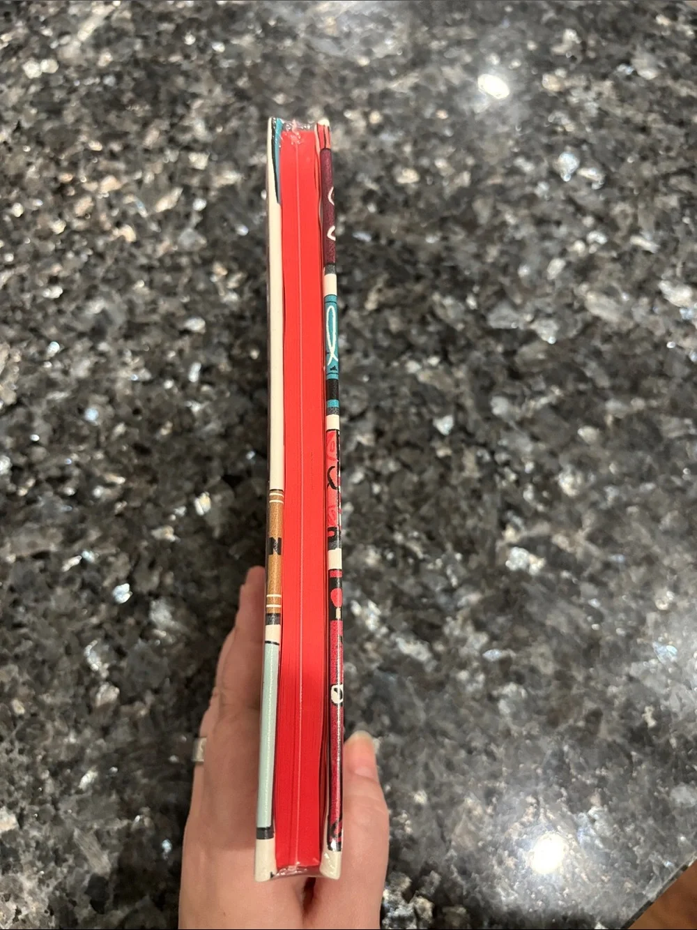 kate spade Cream Notebook with Multicolor Icon Print and Red Elastic